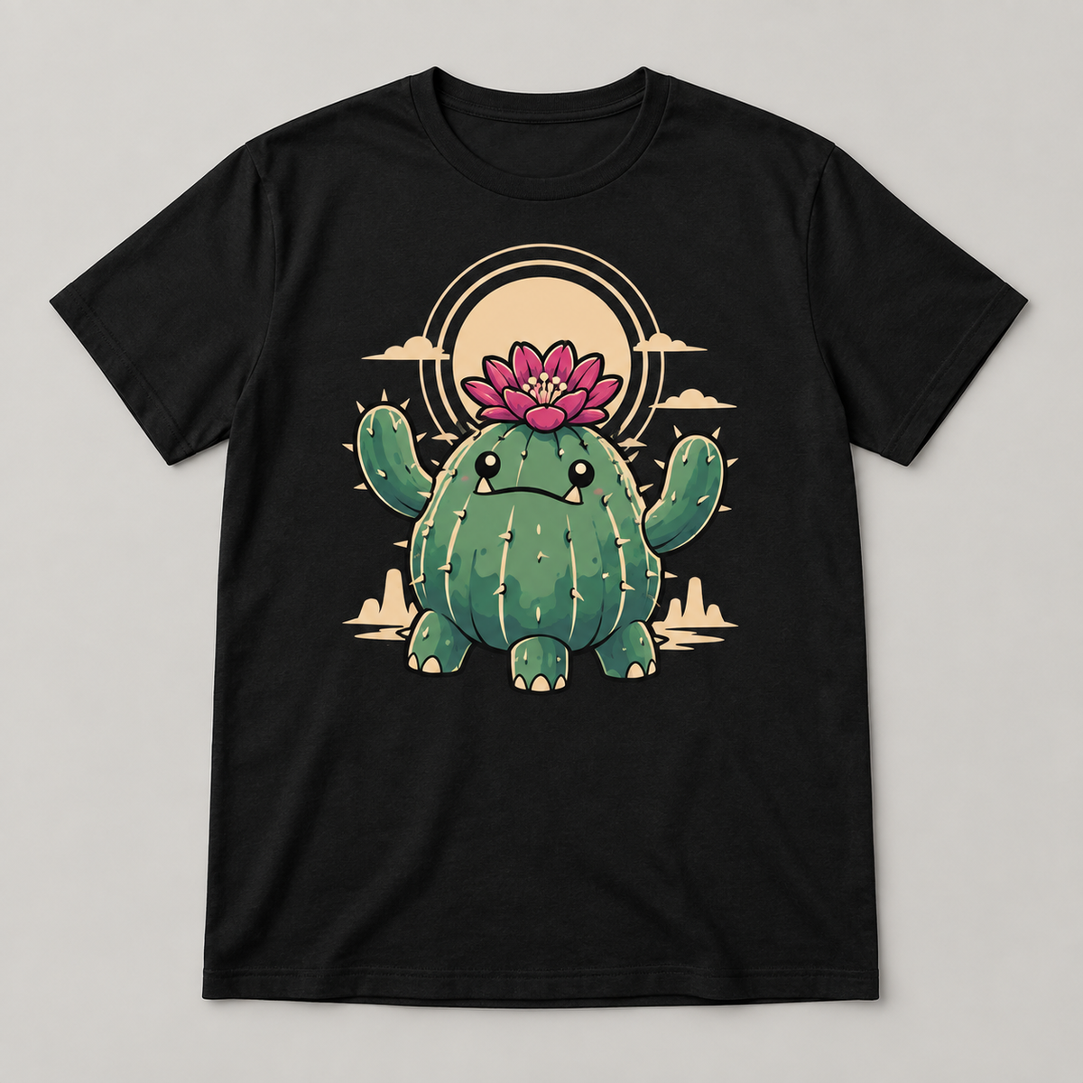 Cactus Stomp Graphic T-Shirt – Black, original monster front graphic digital mockup