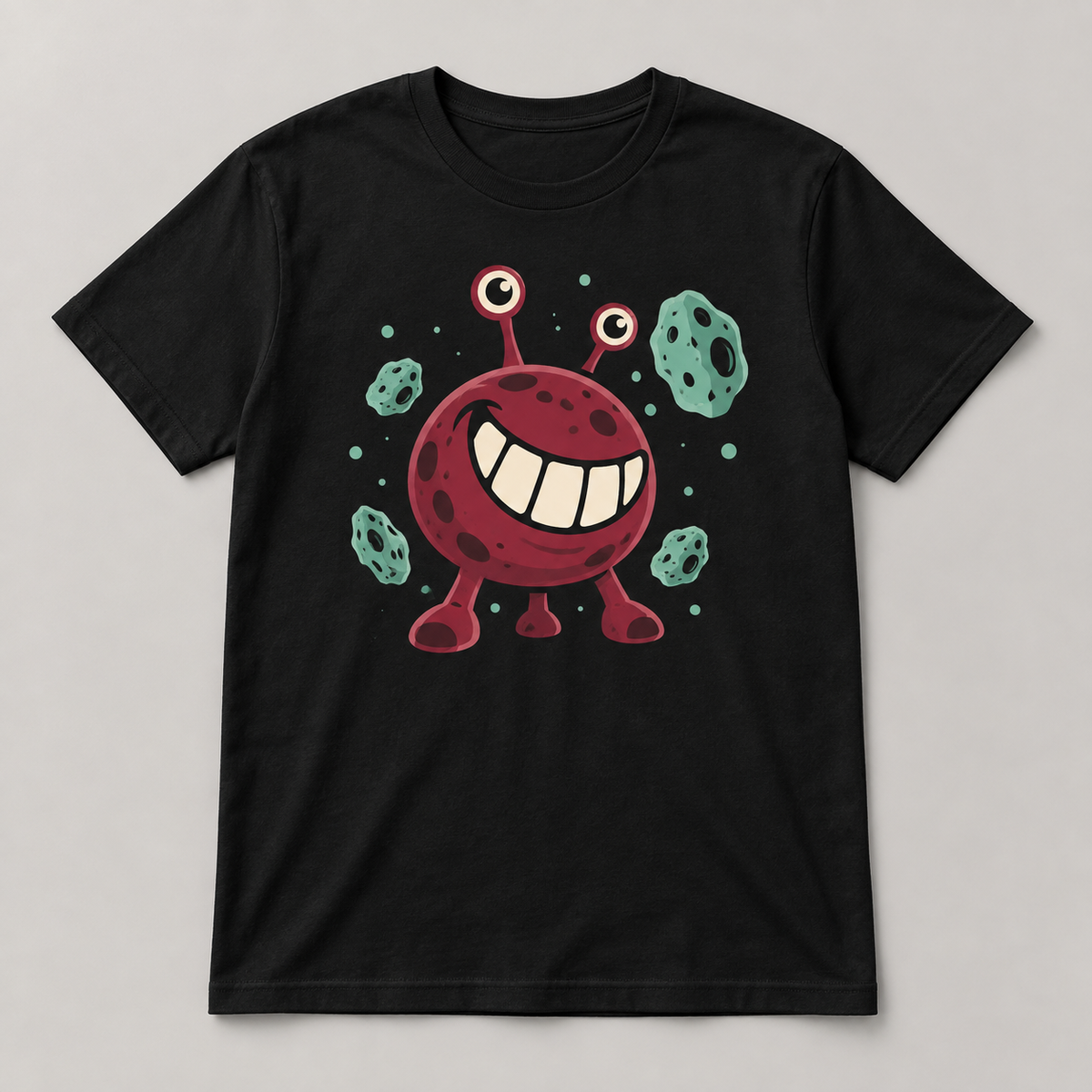 Cosmic Chomper Graphic T-Shirt – Black, original monster front graphic digital mockup
