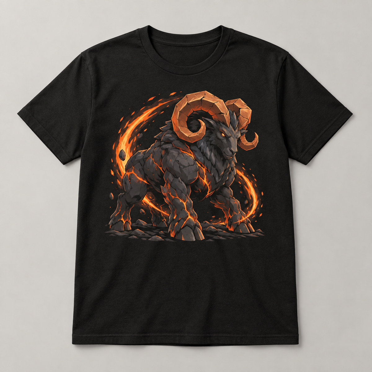 Ember Ram Graphic T-Shirt – Black, original monster front graphic digital mockup