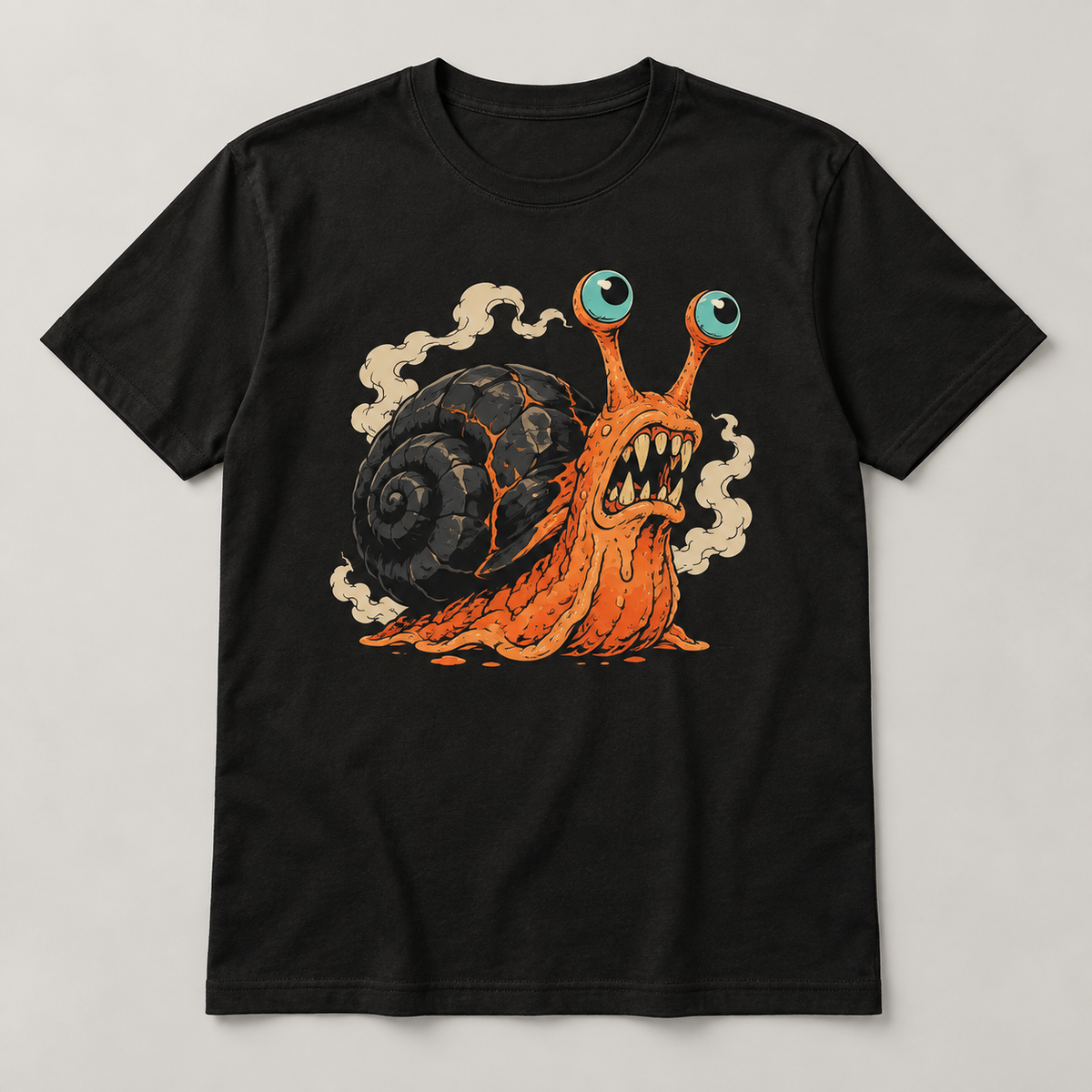 Magma Snail Graphic T-Shirt – Black, original monster front graphic digital mockup