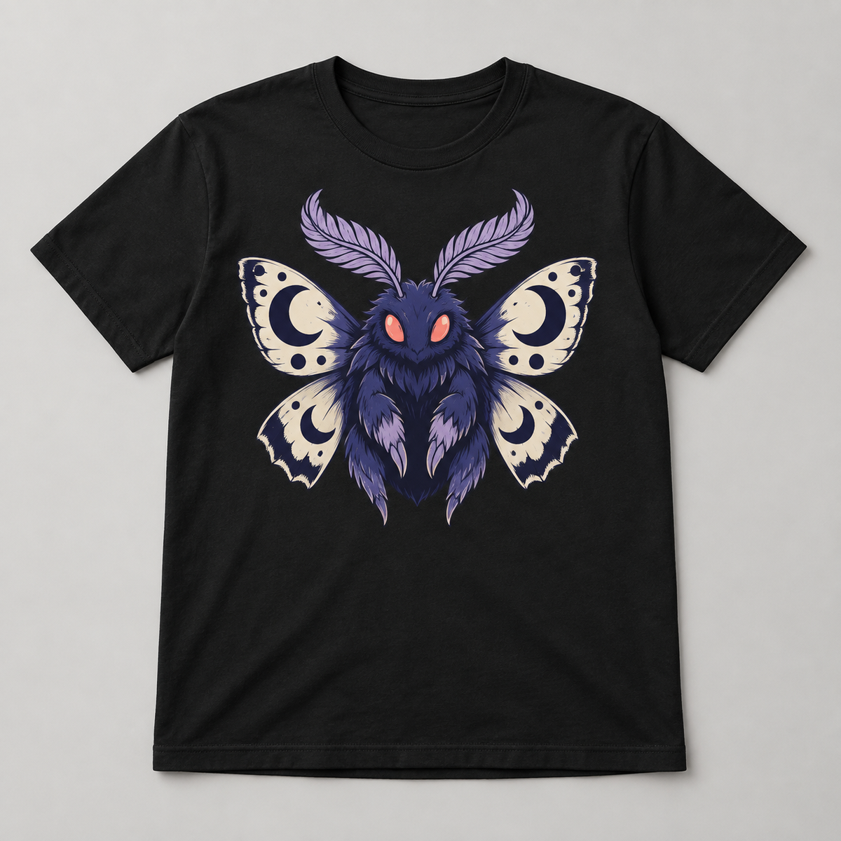 Moon Moth Graphic T-Shirt – Black, original monster front graphic digital mockup